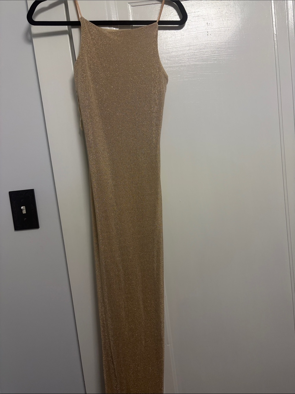Elegant Gold Sparkle Slip Maxi Dress